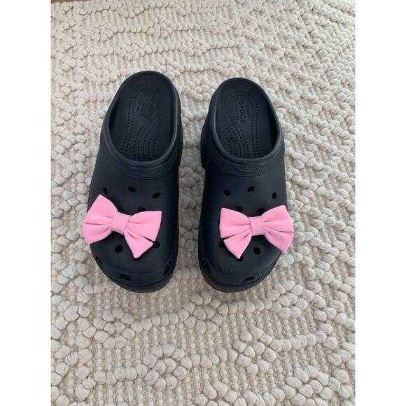 Crocs Siren Platform Clog Black with Pink Bow Jibbitz Size 9 - Picture 2 of 11